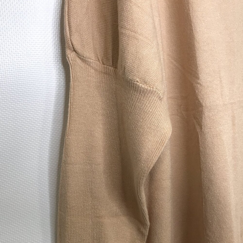 Oversize V Neck Sweater Bishop Sleeve Khaki Tan Women Sz M - Picture 7 of 10